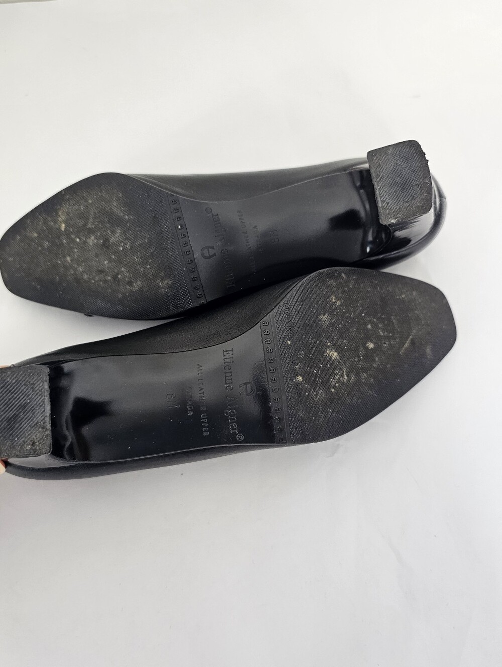 Etienne Aigner Strada Black Leather Cap Toe Block Heel Pumps - Picture 7 of 10